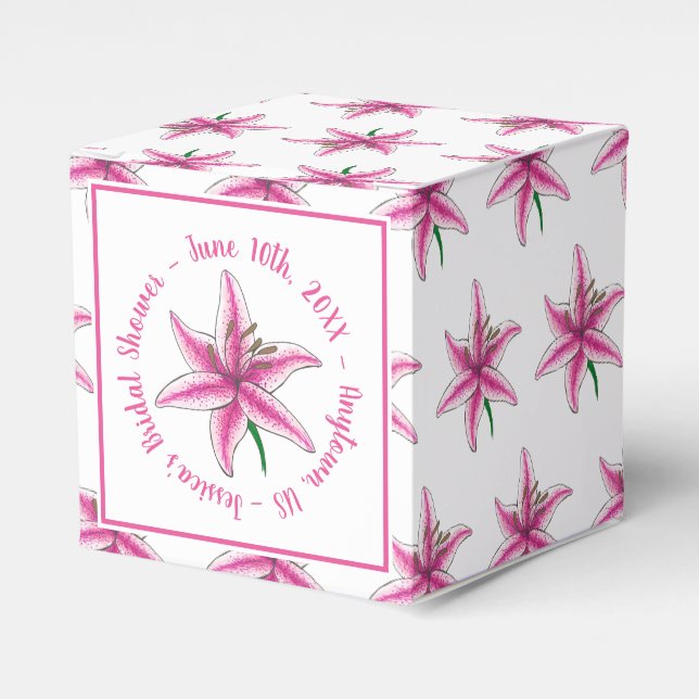 Pink Lily Flower Bridal Baby Shower Floral Garden Favor Box (Front Side)
