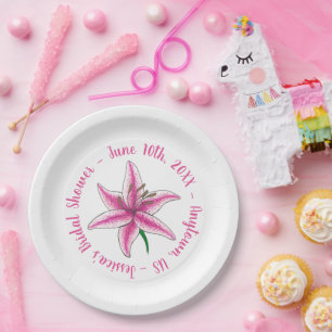 Pink Lily Flower Bridal Baby Shower Floral Garden Paper Plate