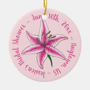 Pink Lily Flower Floral Wedding Bridal Shower Ceramic Ornament