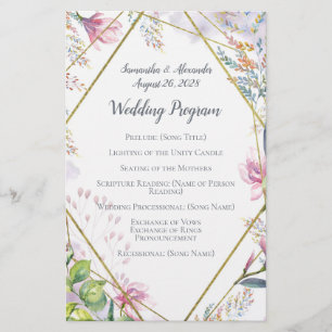 Pink Lily Flower Geometric Watercolor Wedding