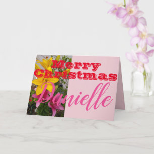 Pink Lily Flower Joyeux Noël Femme Nom Carte