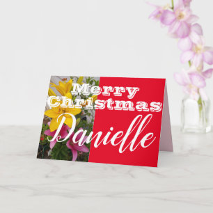 Pink Lily Flower Joyeux Noël Femme Nom Carte