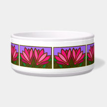Pink Lily Flower Pattern Ceramic Dog Bowl