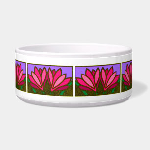 Pink Lily Flower Pattern Ceramic Dog Bowl