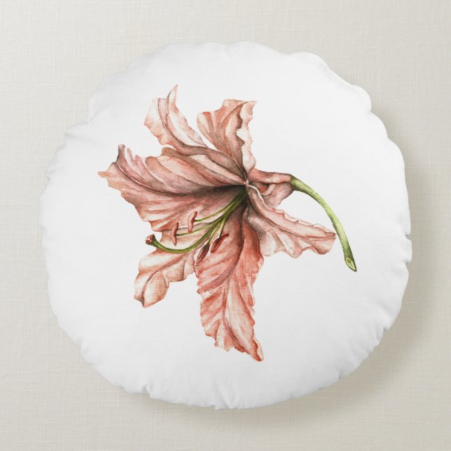 Pink Lily Flower Round Pillow (Front)