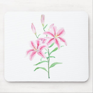 pink lily flower watercolor mouse pad