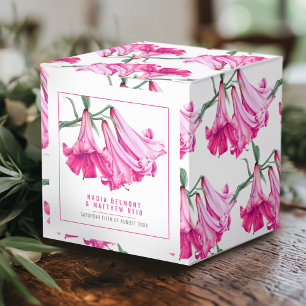 Pink lily flower watercolor pencil art wedding favor box