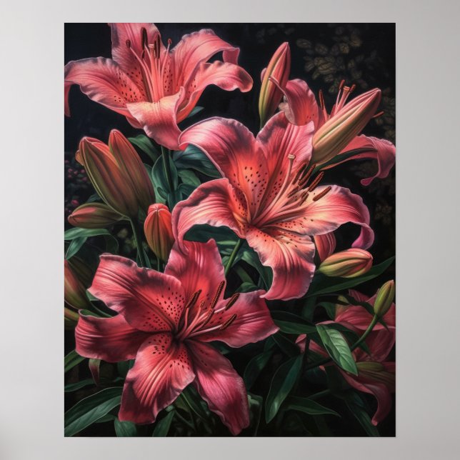 Pink Lily Flowers Art Print Poster (Front)