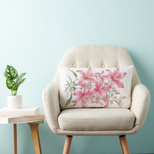 Pink Lily Flowers Lumbar Pillow