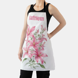 Pink Lily Flowers Personalized Apron