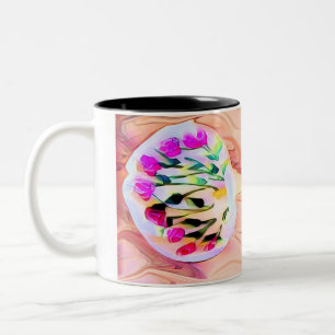 Pink Lily  Flowers  Two-Tone Coffee Mug