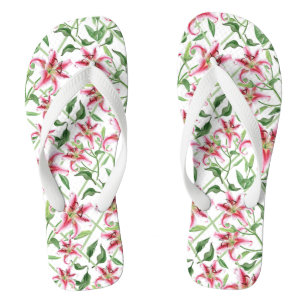 Pink Lily Flowers - Vintage Floral Lilies Flip Flops