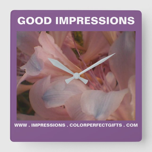 Pink Lily Impressions Square Wall Clock (Front)