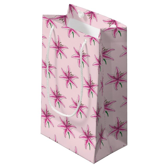 Pink Lily Lilies Blossom Flower Garden Spring Small Gift Bag (Front Angled)
