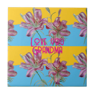 Pink Lily lillies art Grandma Name Decoration Tile