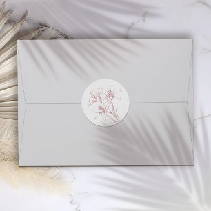 Pink Lily Outline Wedding Classic Round Sticker