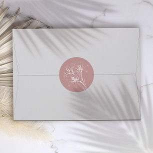 Pink Lily Outline Wedding Classic Round Sticker