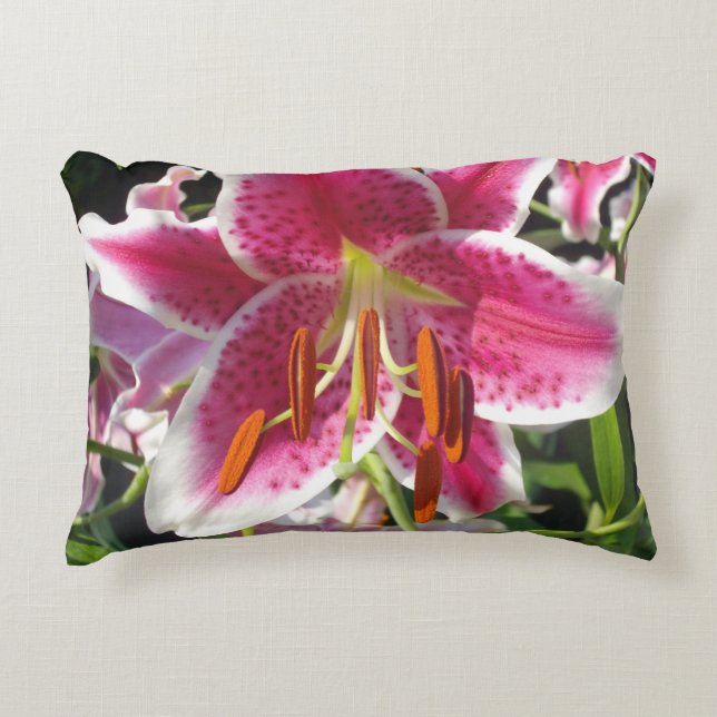 Pink lily pink floral pink flower tropical flower accent pillow (Front)