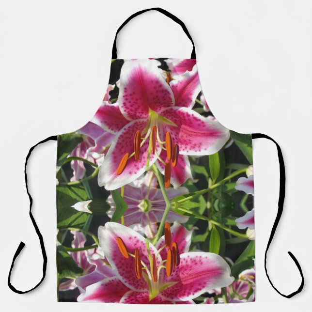 Pink lily pink floral pink flower tropical flower apron (Front)