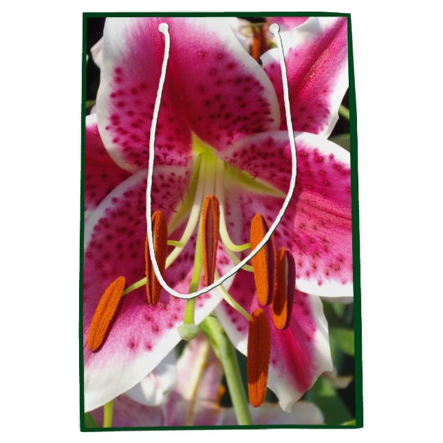 Pink lily pink floral pink flower tropical flower medium gift bag (Front)