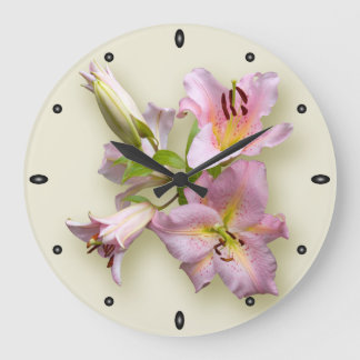 Pink Lily Quartet Large Clock