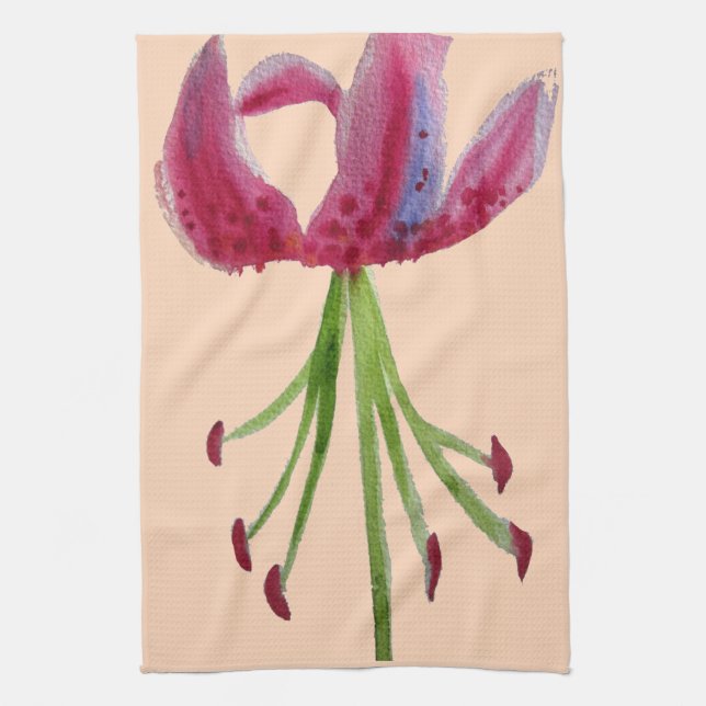 Pink Lily watercolour modern flower floral art Kitchen Towel (Vertical)