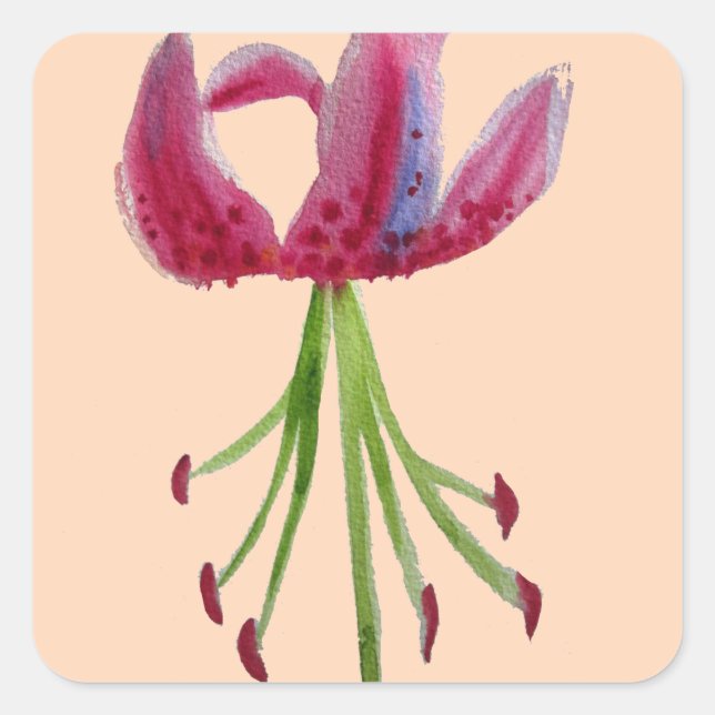 Pink Lily watercolour modern flower floral art Square Sticker (Front)