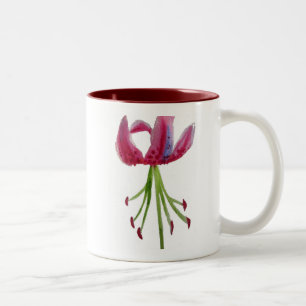 Pink Lily watercolour modern flower floral art Two-Tone Coffee Mug