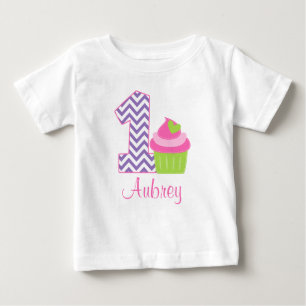 Pink Lime Cupcake 1st Birthday Personalized Baby T-Shirt