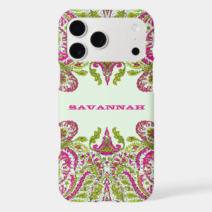 Pink & Lime Green Personalized Damask iPhone Cover