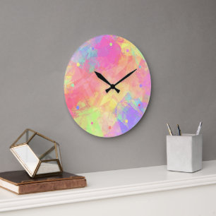 Pink Lime Green Purple Blue Polygon Art Pattern Cl Large Clock