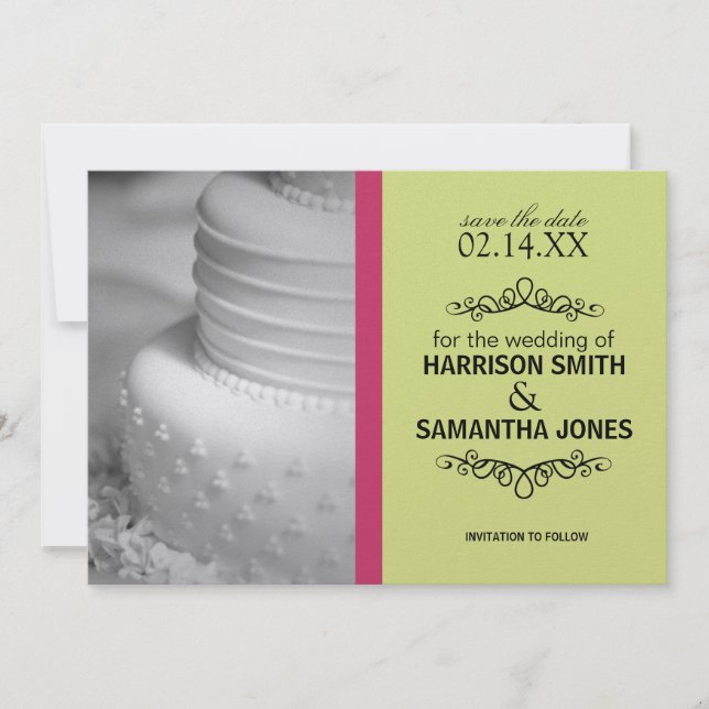 Pink & Lime Green Save the Date Announcements (Front)