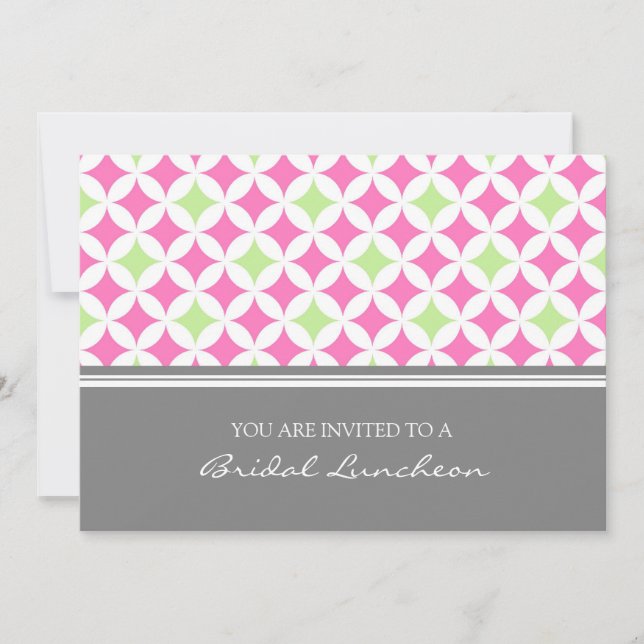 Pink Lime Grey Pattern Bridal Lunch Invitation (Front)