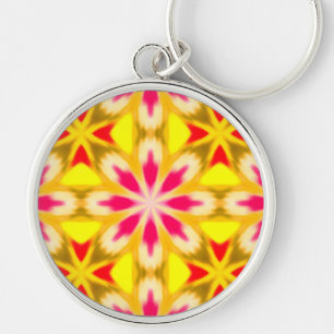 Pink Lime Yellow Orange Tie Dye Mandala Seamless Keychain