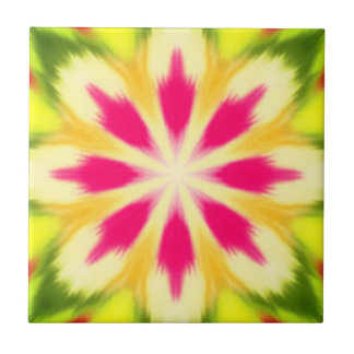Pink Lime Yellow Orange Tie Dye Mandala Tile