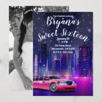 Pink Limo Limousine City Sweet 16 Birthday Photo