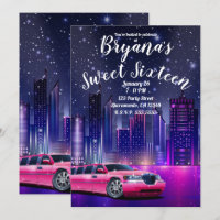 Pink Limo Limousine City Sweet 16 Birthday Photo