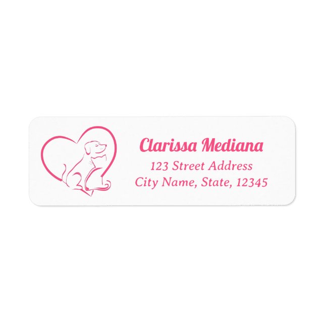 Pink Line Art Cat And Dog with Personalized Name (Front)