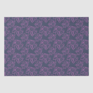 Pink Line Drawn Flower Pattern on Blue Tissue Paper