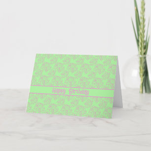 Pink Line Flower Pattern Blue Happy Birthday Card