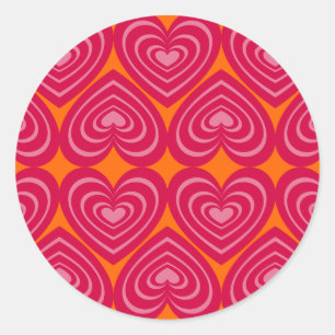 Pink Lined Hearts Classic Round Sticker