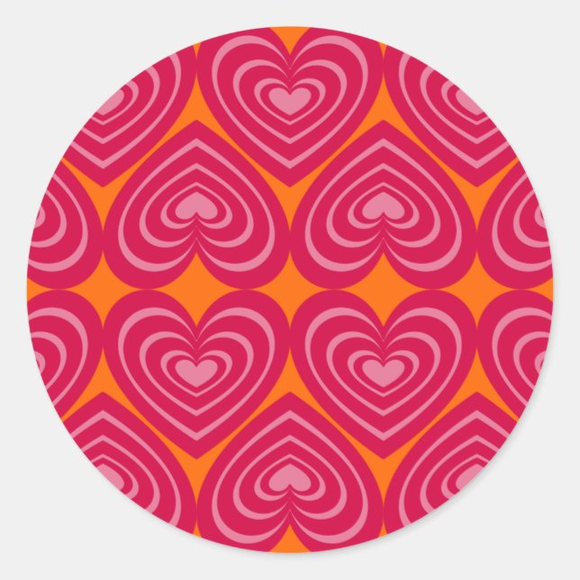 Pink Lined Hearts Classic Round Sticker (Front)