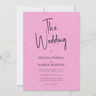 Pink linen Simple Black Script Wedding Invite