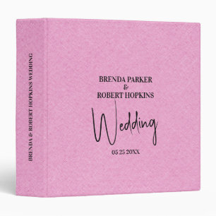Pink linen Simple Black Script Wedding Invite Binder