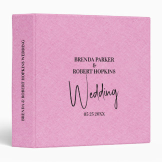 Pink linen Simple Black Script Wedding Invite Binder
