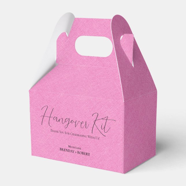 Pink linen Simple Script Hangover Recovery Kit Favor Box (Back Side)