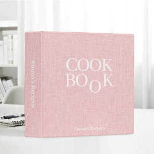Pink Linen Texture Recipe Book Cook Monogram Binder