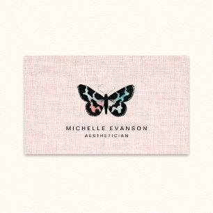 Pink Linen Watercolor Butterfly Logo Elegant Business Card