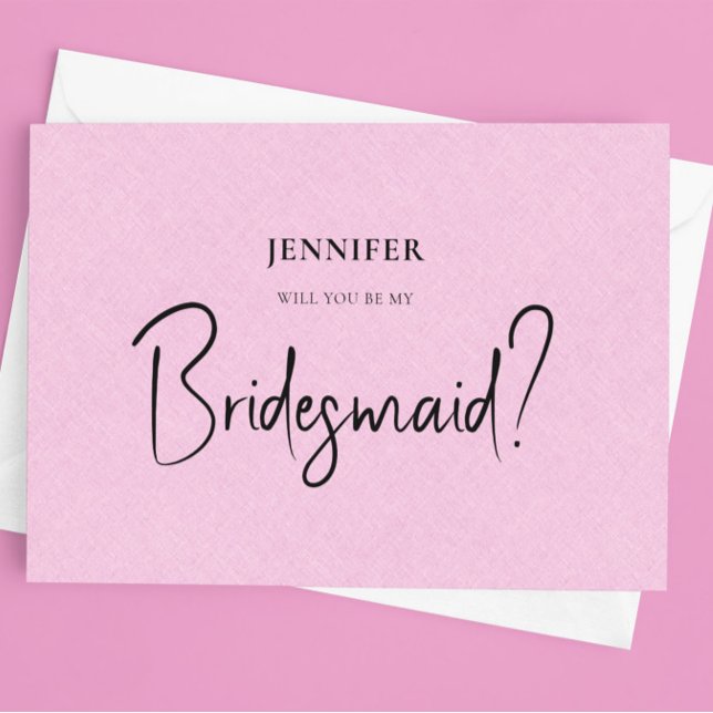 Pink Linen White Script Will You Be My Bridesmaid Invitation (Creator Uploaded)