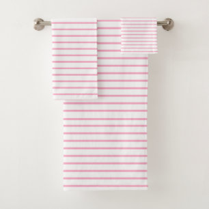 Pink Lines White Bath Towel Set